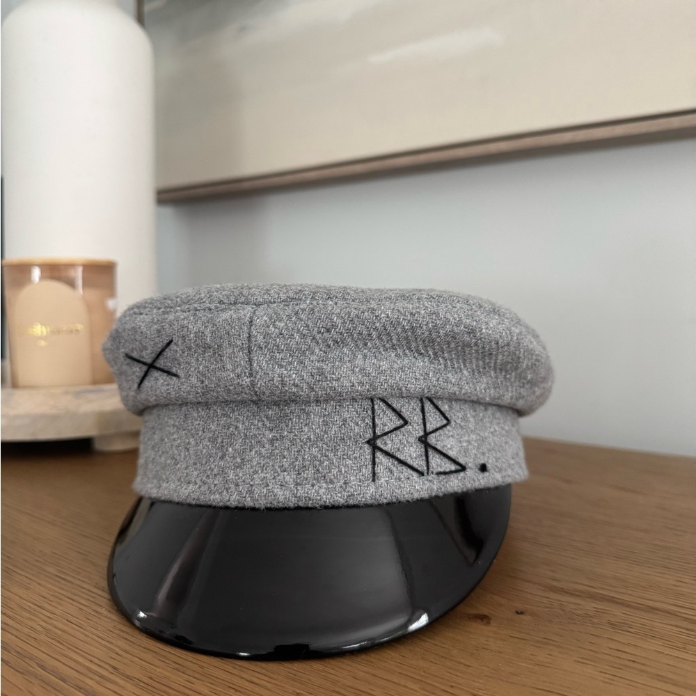 Gray and Black Newsboy Hat with Patent Visor